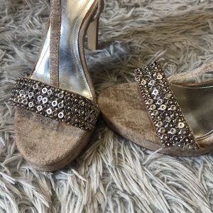Calvin Klein Silver Beaded Sandal Heels Shoes Size 6.5